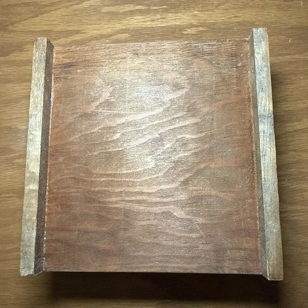 Vintage Carved Wood Tile Top Box Boho Jewelry Keepsake Rustic Decor 7x7x3.25